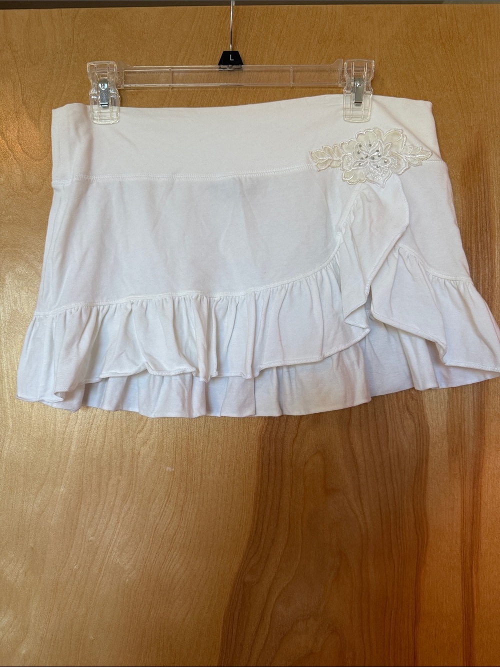 Guess White Ruffle Mini Skirt with Lace Applique